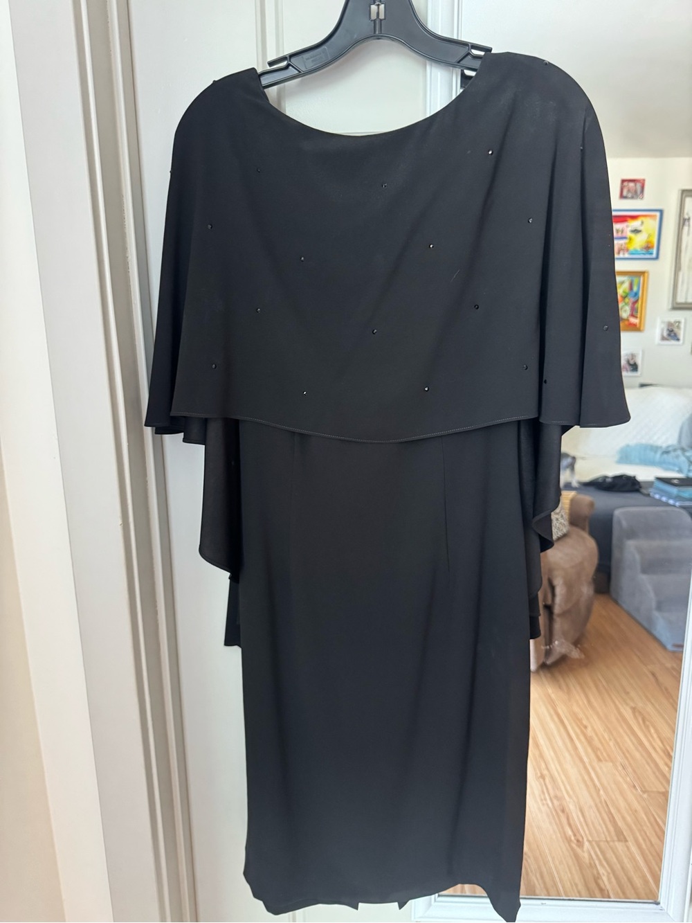 Elegant St. John Black Cape-Overlay Dress